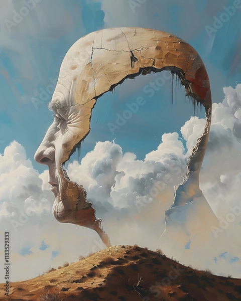 Obraz Surreal portrait of human emotion in a dreamlike desert landscape
