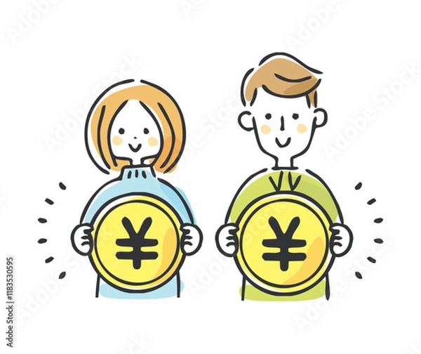 Fototapeta 夫婦とお金のイラスト