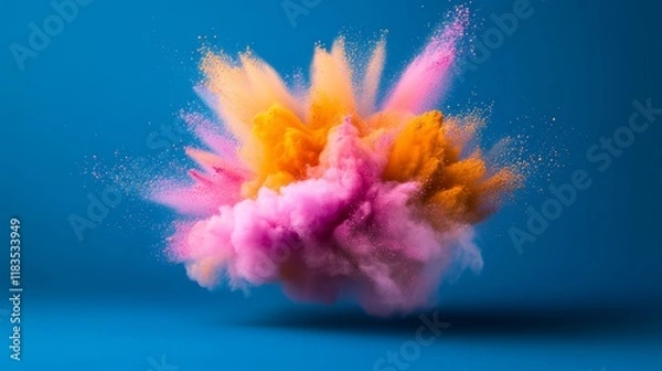 Fototapeta Colorful explosion of smoke and dust is suspended in the air. The colors are bright and vibrant, creating a sense of energy and excitement. The image is dynamic and visually striking