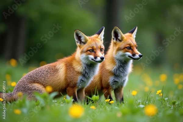 Obraz Two foxes in a meadow