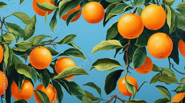 Obraz painting oranges on tree