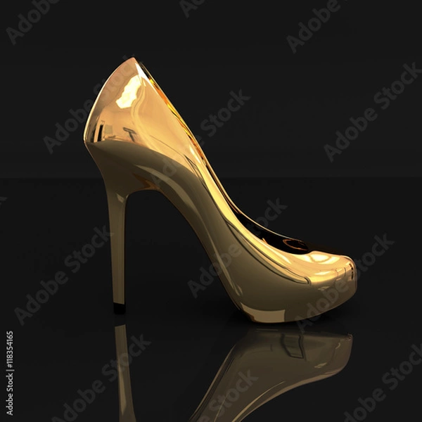 Fototapeta 3D rendering of a golden high heel