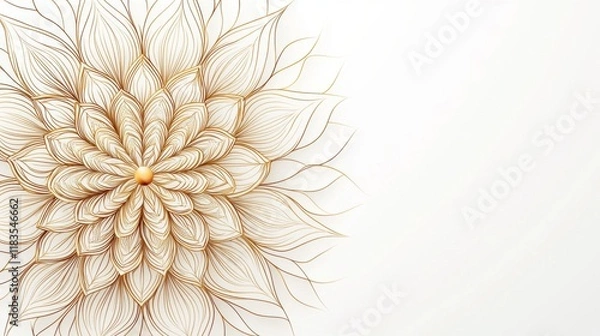 Fototapeta Goldlined mandala on white background with upper space for text