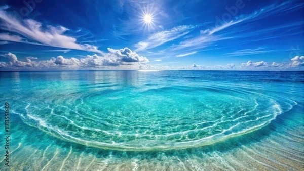 Fototapeta Serene ocean scene with clear water drop and circular waves in the background , clear water