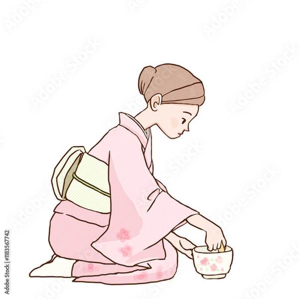 Fototapeta 茶道の茶をたてる女性