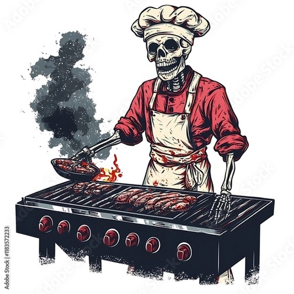 Obraz Skeleton chef grilling barbecue