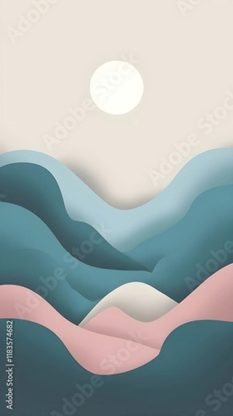 Fototapeta Minimalist Abstract Mountain Layers Wallpaper in Muted Pastels
