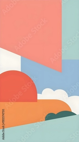 Fototapeta Minimalist Whimsical Color Blocks Wallpaper with Muted Bright Colors