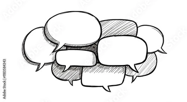 Fototapeta Hand Drawn Sketch Speech Bubbles Communication Conversation Dialogue Ideas