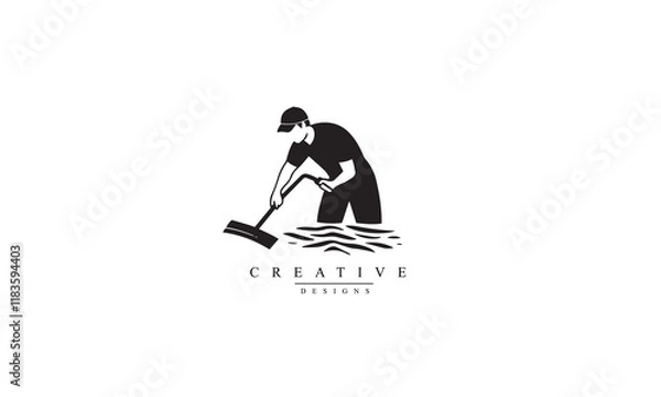 Obraz Swimming pool maintenance vector icon black Logo white background