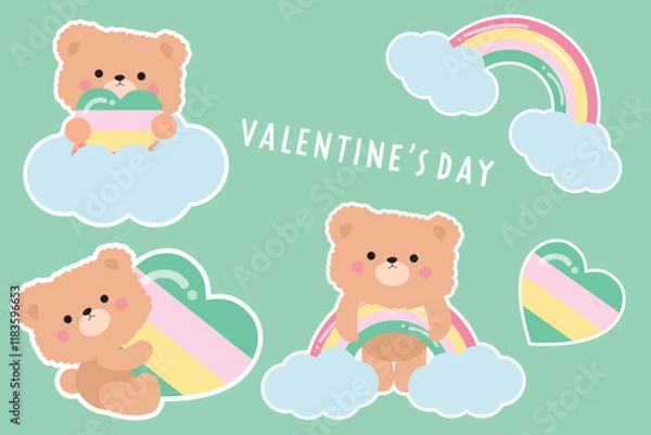 Obraz Cute Bear Illustrations for Valentine's Day