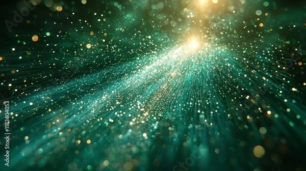 Obraz Abstract green and gold glittering light rays.