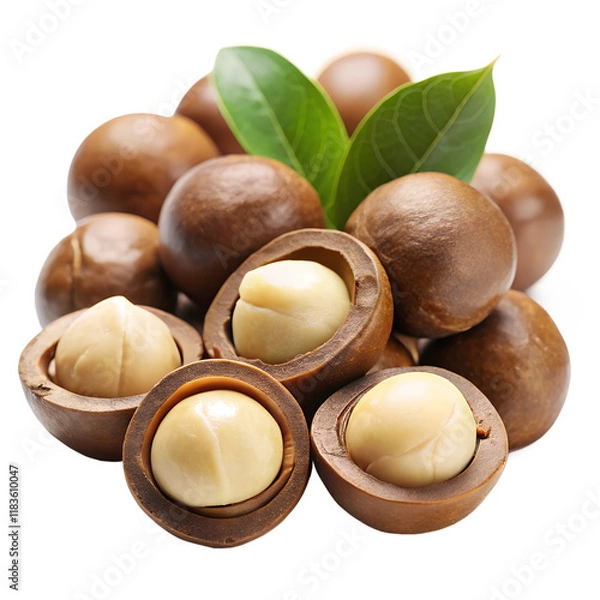 Fototapeta Macadamia nuts isolated on transparent background.