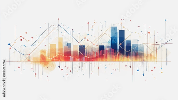 Fototapeta Abstract white background with Colorful charts and graphs with statistics to innovative analyze business potential and forecast future development of companies growth.