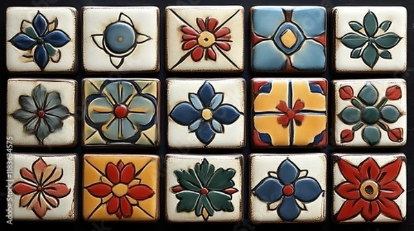 Fototapeta Colorful Floral Tile Collection Square Design