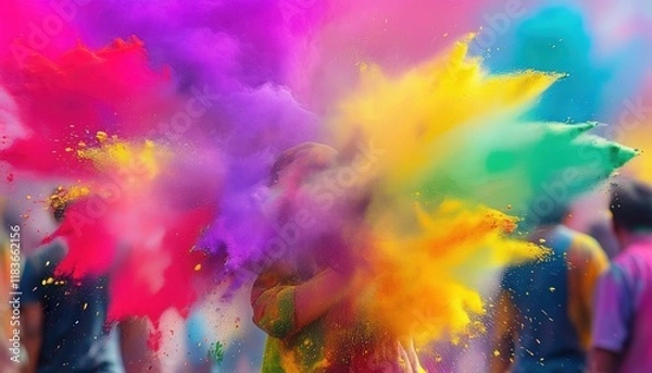 Fototapeta Vibrant color powder burst with copy space