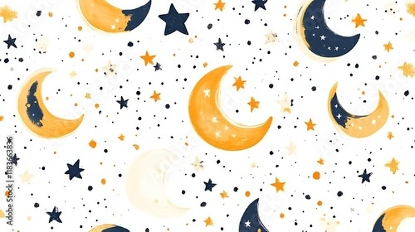 Fototapeta Abstract Night Sky Pattern With Moons And Stars