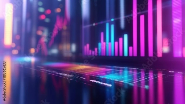 Fototapeta a vibrant financial business concept featuring colorful bar graphs and intricate data charts on a sleek office desk