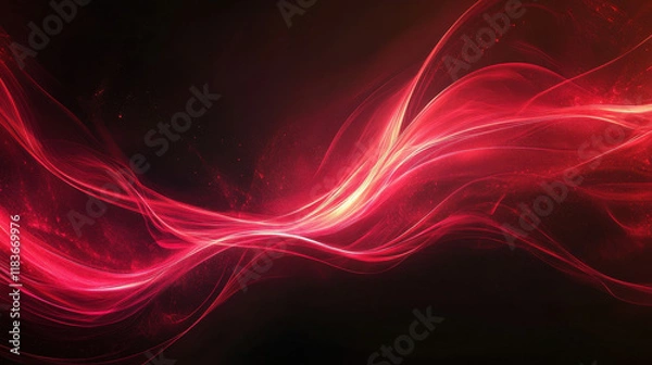 Fototapeta Red wave, red gradient, black background, high-end texture, digital art, red flowing lines, glowing effect, red glow