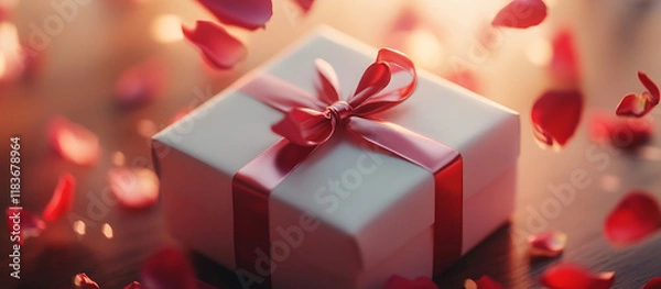 Obraz red gift box with ribbon