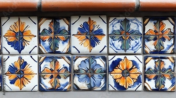 Fototapeta Ornate floral tiles arranged in a decorative pattern