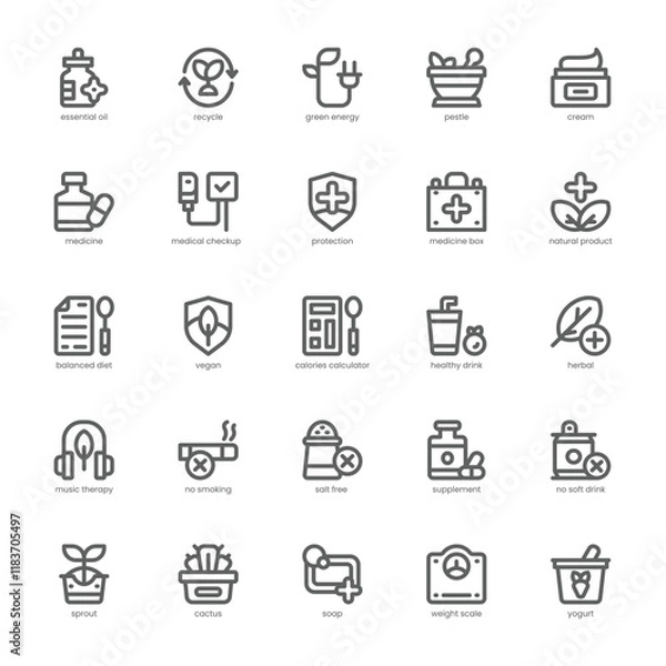 Fototapeta Nature Health icon pack for your website, mobile, presentation, and logo design. Nature Health icon outline design. Vector graphics illustration and editable stroke.