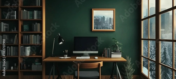 Obraz 都会の景色を望むモダンなホームオフィス