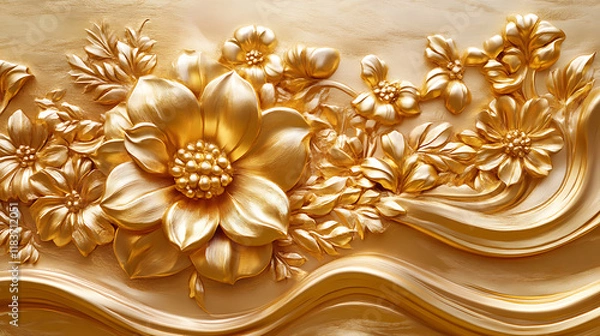 Obraz Molding of expensive materials gold flower and waves