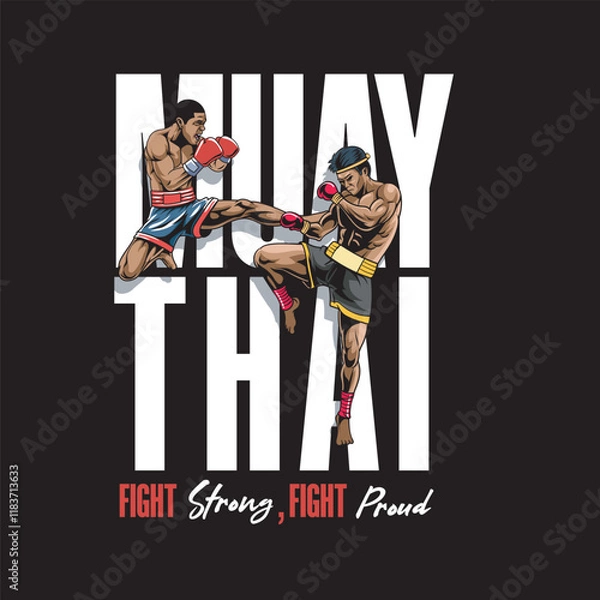 Fototapeta Vector Illustration of Muay Thai Fighter with Detailed Vector Illustration Available for Tshirt Design