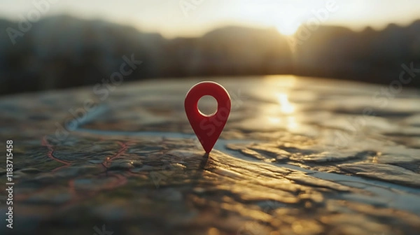 Fototapeta Red location pin pointing to destination on map