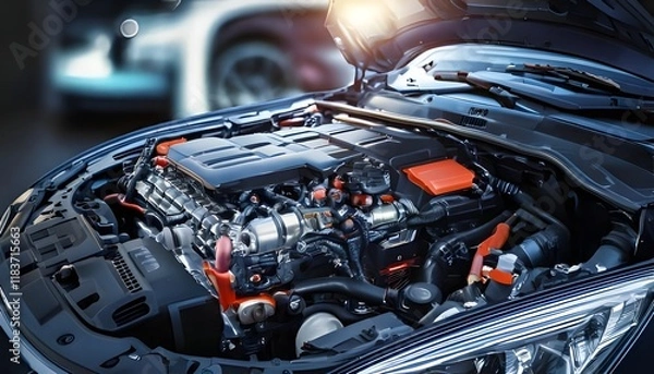 Obraz Close-up of a car engine in the workshop