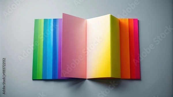 Fototapeta Colorful double-sided brochure mockup with folded and opened pages, fold, publication,  fold, publication, printing