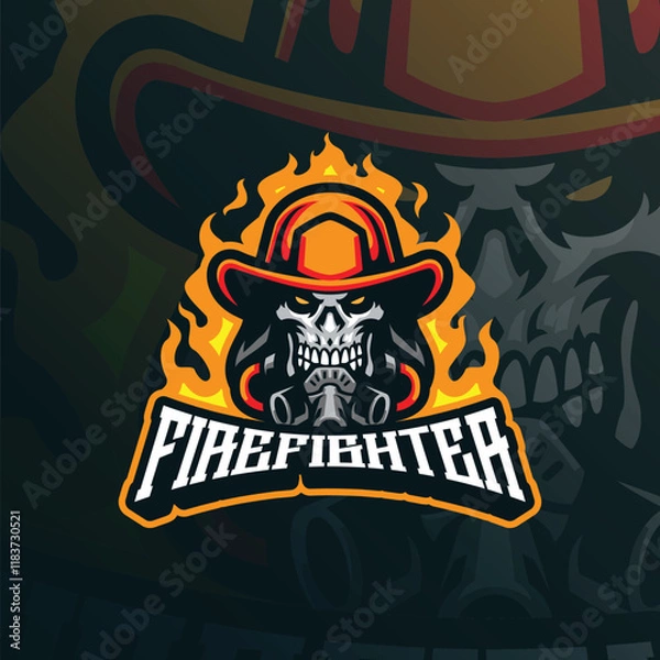 Obraz Firefighter mascot logo design vector with modern illustration concept style for badge, emblem and t shirt printing. Skull head firefighter illustration.