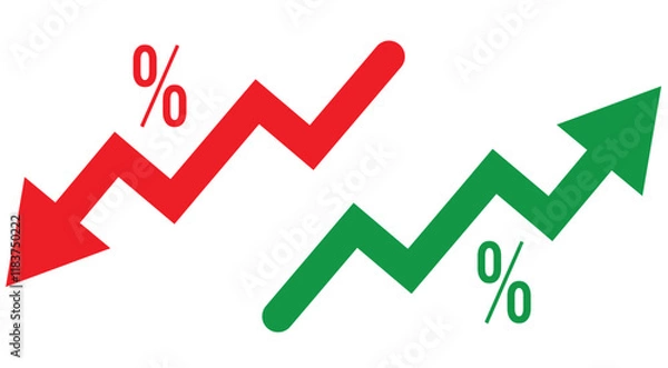 Obraz  Percent arrow icon. Growth, increase, decrease arrow filled icons. Up arrows, down arrows. Vector