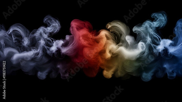 Fototapeta Abstract Colorful Smoke Swirls on Black Background, Evoking a Sense of Mystery and Intrigue Through Dynamic Movement and Vibrant Hues.