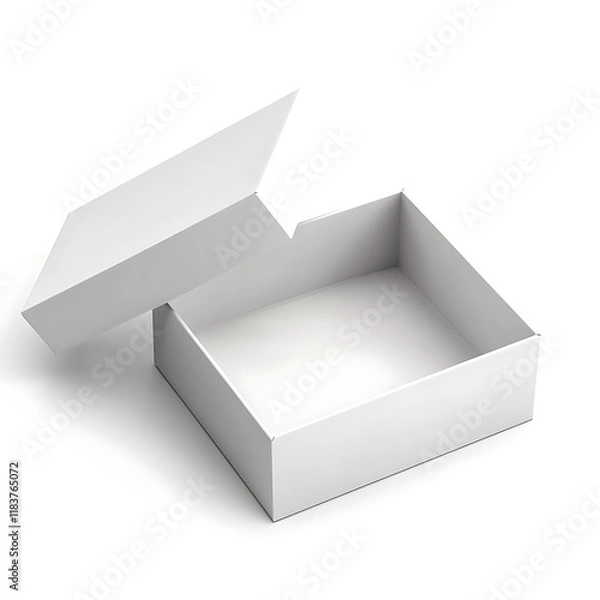 Fototapeta 3D white box mockup opened with lid up on a pure background