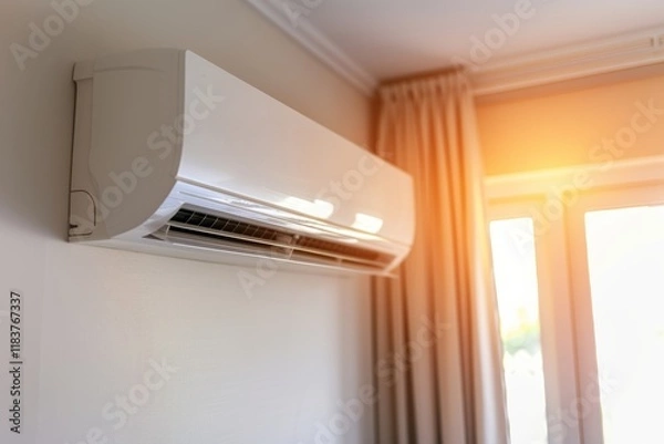 Fototapeta Modern Air Conditioner Unit on a Wall, Providing Cool Airflow and Freshness on a Warm Day.