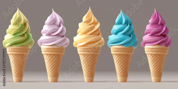 Fototapeta Delicious ice cream cones dessert shop food photography indoor setting close-up view colorful treats for summer enjoyment