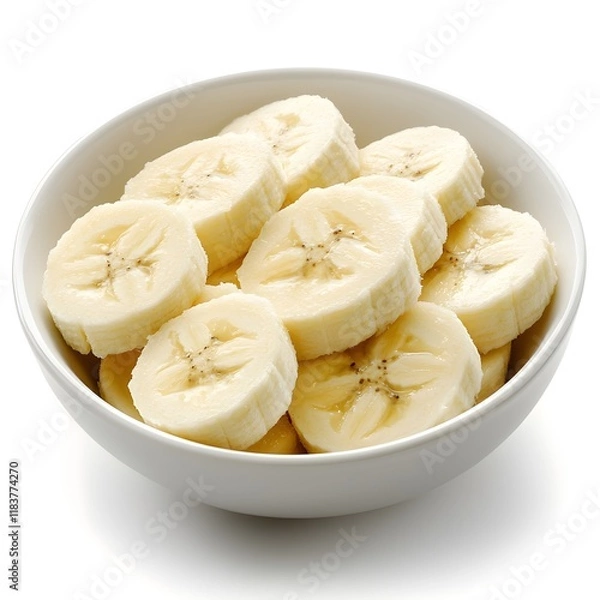 Fototapeta Freshly Sliced Bananas in a White Bowl for Healthy Snack or Dessert Options, Perfect for Smoothies or Breakfast Toppings and Nutritional Recipes