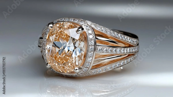 Fototapeta High resolution image of 3D gemstone cocktail ring with intricate design