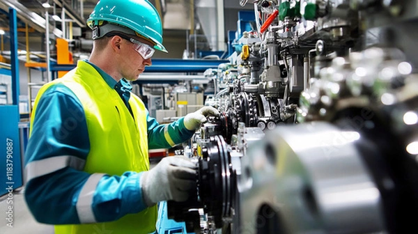 Fototapeta 工場内で機械を操作するエンジニア