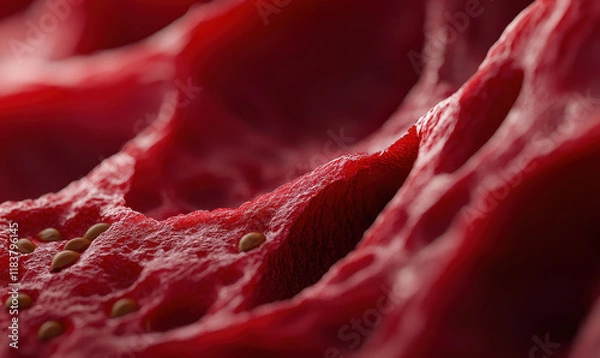 Obraz Close-up of Red Textured Surface Depicting Abstract Fruit with Seeds