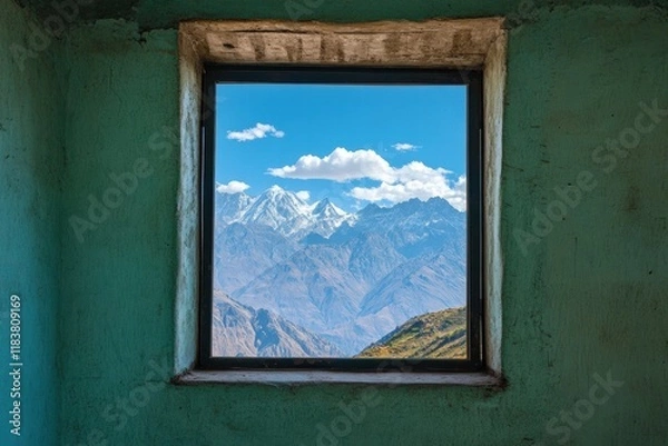 Fototapeta A window with a view of mountains