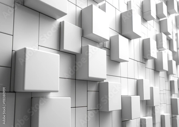 Fototapeta A textured wall featuring 3D white cubes arranged in a grid pattern.