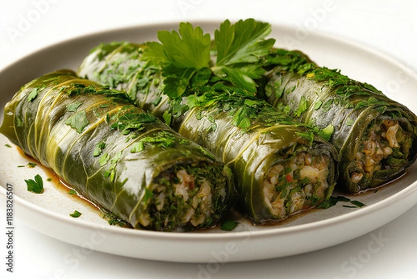 Obraz Three green food items are on a white plate