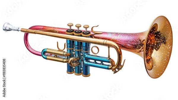 Obraz Carnival-themed trumpet with sparkling decoration, isolated on white, PNG file, Carnival festival
