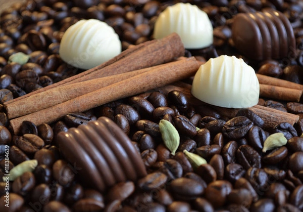 Fototapeta Coffee beans background. Shallow depth of field.