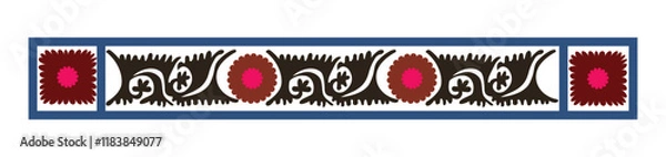 Fototapeta Traditional textile product in Uzbekistan - suzani carpet, using in home interior, as a decorative ornamental element, nowadays using in the fashion industry too and for decorating cushioned furniture