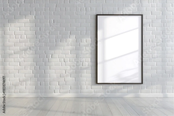 Fototapeta Room with blank photo frame on the brick wall, version 2