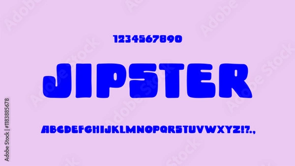 Fototapeta Extra bold sans serif font with soft corners. Playful rounded typescript and numbers. Joyful cartoon English alphabet. Solid fat letters. ABC for headlines, titles, logos. Retro bold typeface